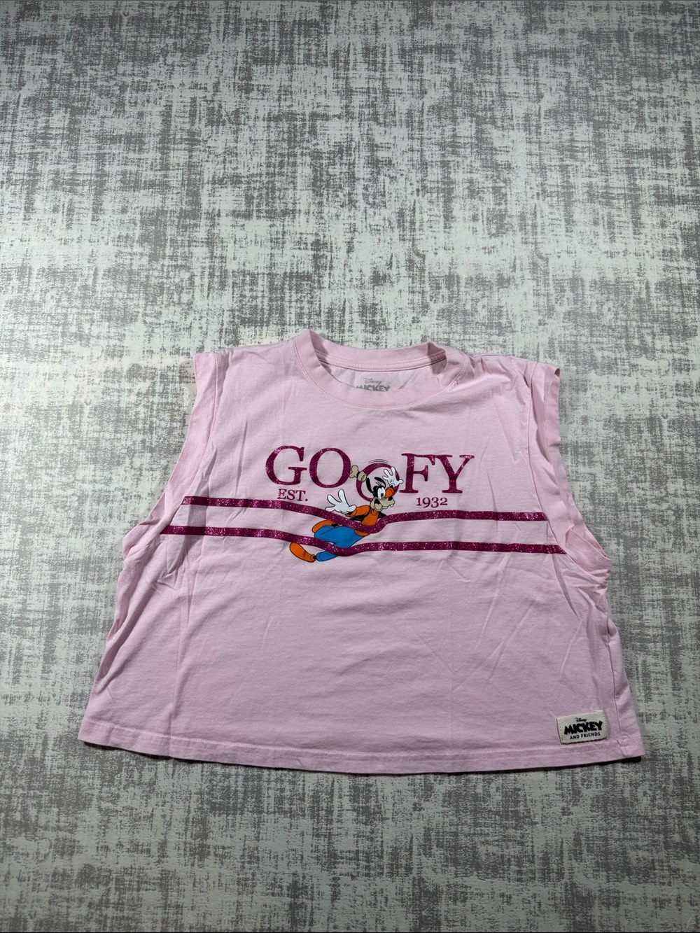 Disney Pink Goofy Graphic Tank Top with Glitter Stripes17X20 PTP SZ L